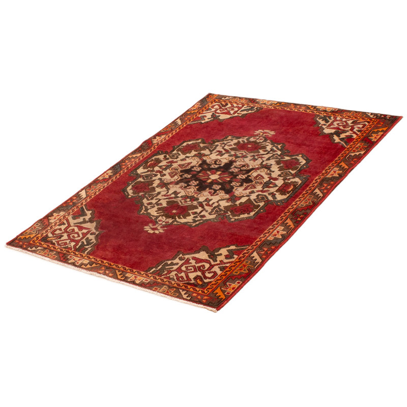 Tapis rouge anadol noué à la main de conception unique 4 pi 2 po x 6 pi 3 po