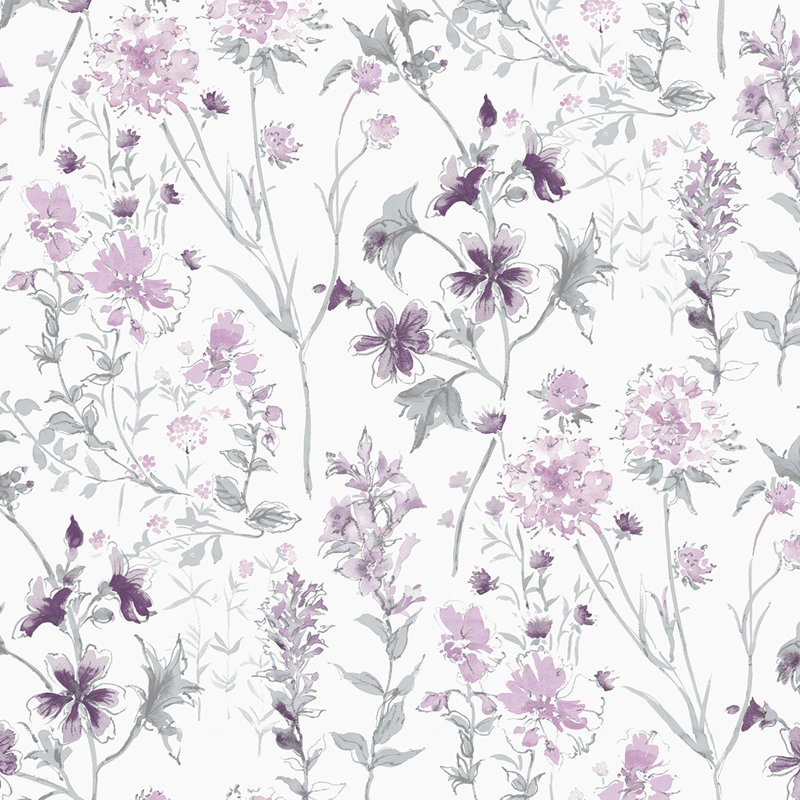 Laura Ashley Wild Meadow Wallpaper Roll, Pale Iris