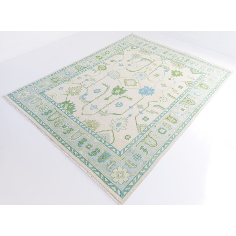 Emogene Hand Knotted Wool Trellis Area Rug, Rectangle 9' x 12'
