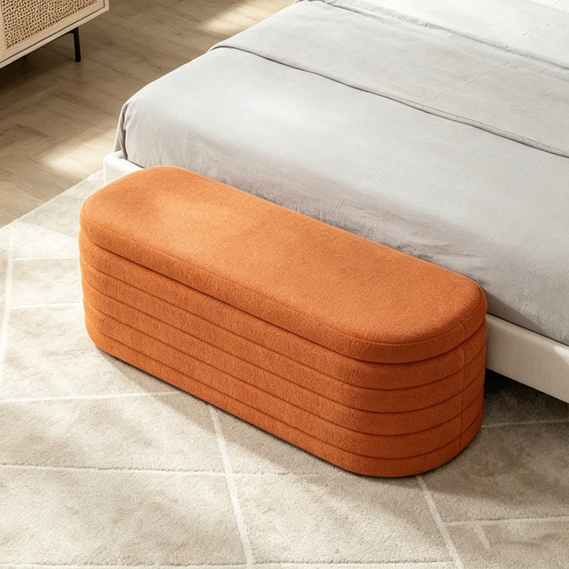 Banc de rangement moderne avec repose-pieds ovale, Orange