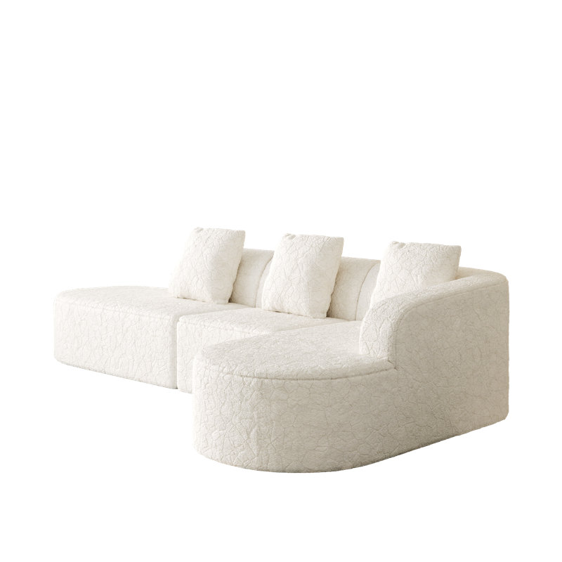 Miloa 111.8-Inch Curved Modular Sofa With Lychee-Textured Polyester And Extra-Wide Chaise Lounge, White Polyester