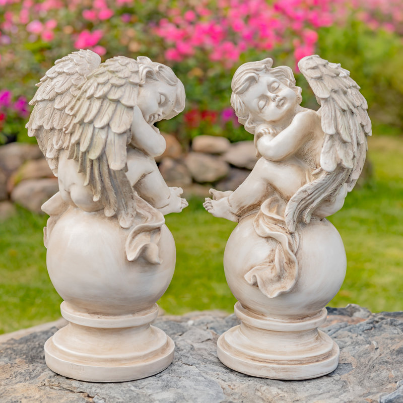 Statue de jardin en polyrésine résistante aux intempéries Kareemah Angels & Cherub, H 15,75 po x l 8,6 po x P 7,88 po