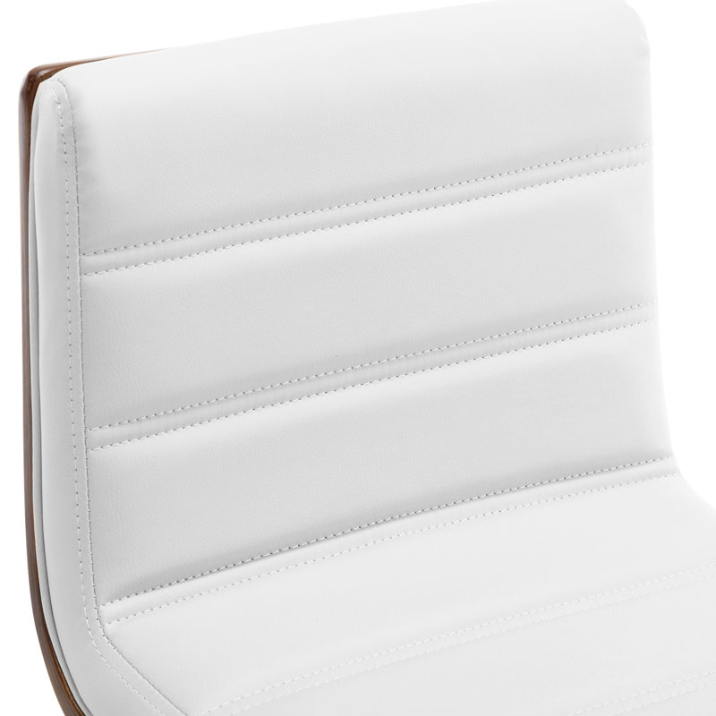 White Faux Leather Swivel Counter Stools with Walnut Legs, Set of 3