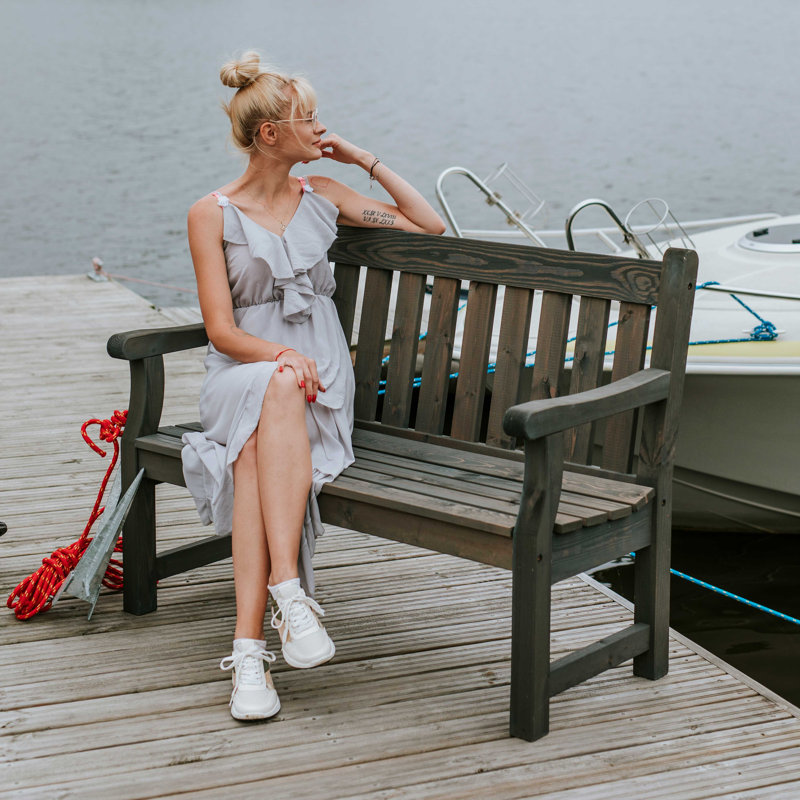 Ummiye Wooden Bench, Dark Grey Stain