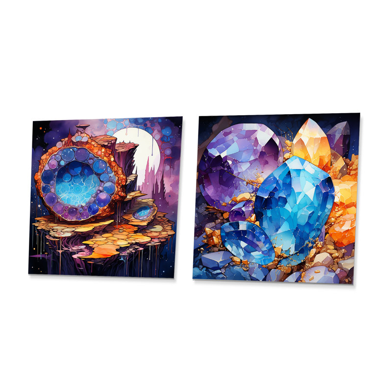 Ensemble de 2 pièces carrées or et bleu Crystal Stone Core I - Stone Geode, H 16 po x l 32 po