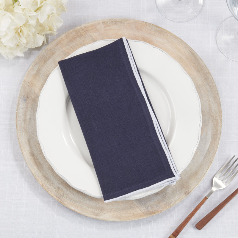 Set of 4 Dartmouth Linen No Pattern Square Napkins, Midnight Blue