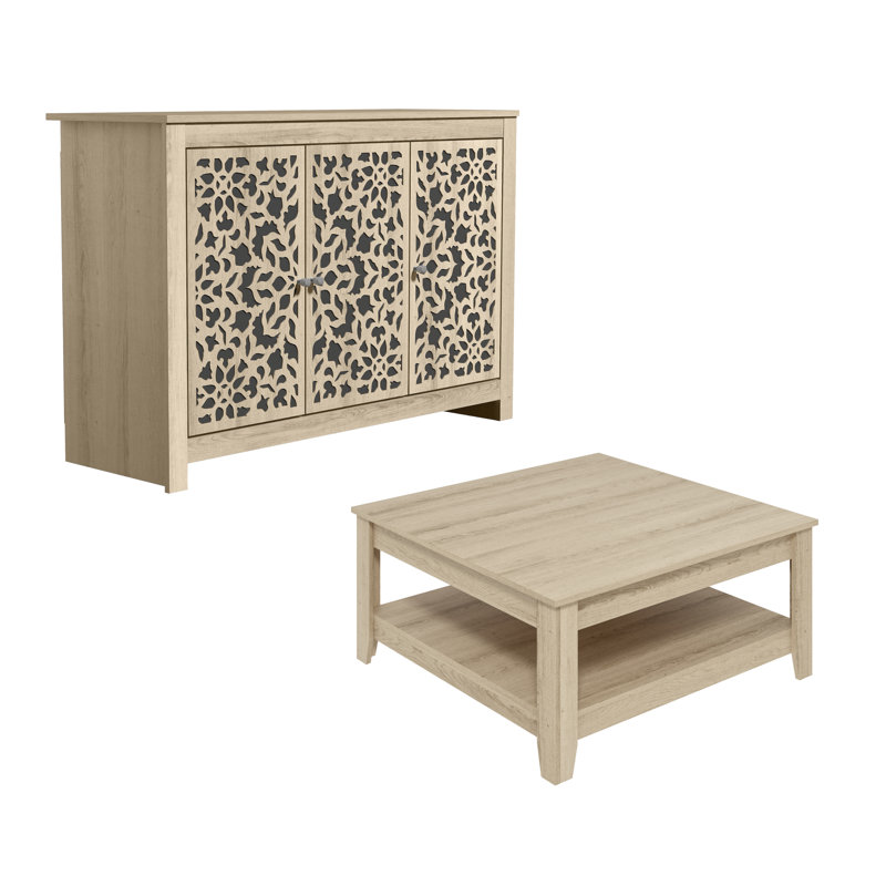 Weddel Basilico 2 Piece Modern Coordinated Living Room Set, Oslo Oak/Oslo Oak
