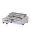 Canapé modulaire réversible de 74 po en velours gris avec lumière DEL, port USB, garniture cloutée, coussins décoratifs, coussin touffeté