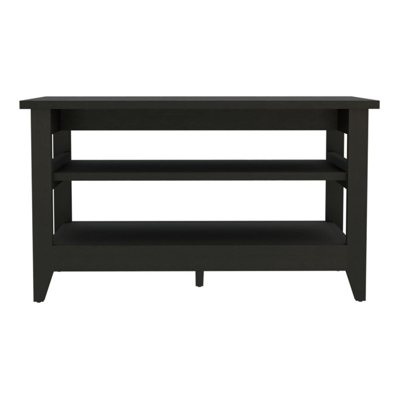 Misuri Black Manufactured Wood Storage Bench with 2 Shelves
