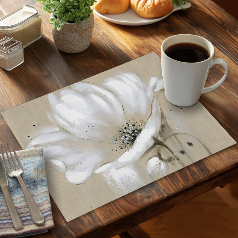 White Abstract Wild Flower Placemat | Botanical Bedroom Decor