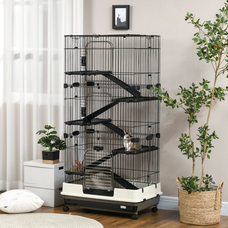 Cage avec rampe Caines Chinchilla, 43.25" H x 32" W x 20.75" D, Noir