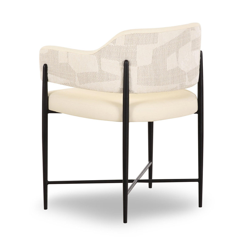 Chaise de salle à manger en cuir végétalien et jacquard 2 tons Helen, Crème, crème