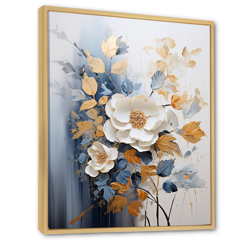 Impression sur toile dorée et blanche, Cadre naturel flottant, H 32 po x l 16 po x P 1 po