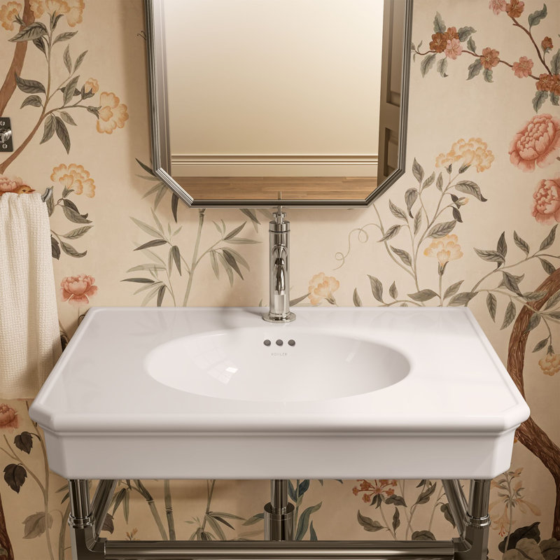 Lavabo de salle de bain rectangulaire sur pied 30 "Claude par Studio McGee, Robinets à monotrou, Blanc