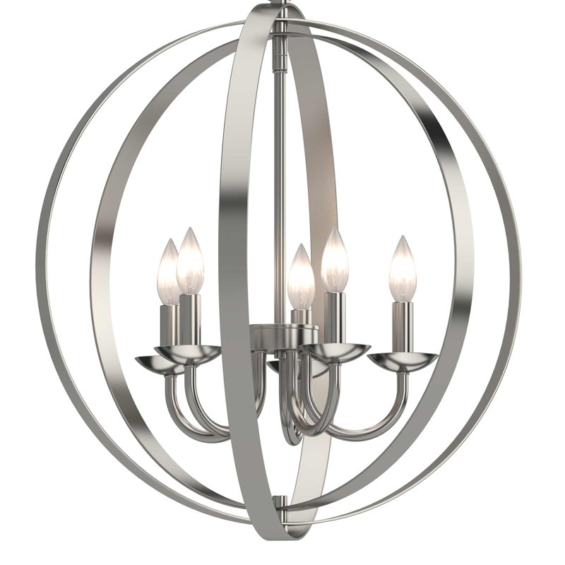 Wane 5-Light Indoor Brushed Nickel Globe Candelabra Chandelier, Brushed Nickel