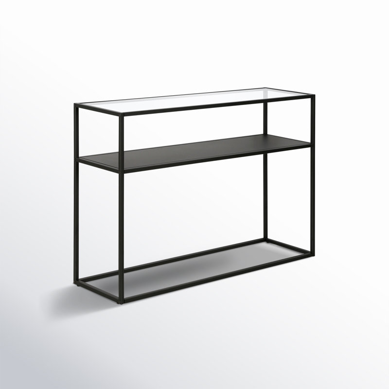 Duran 42'' Black Metal and Glass Console Table with Storage