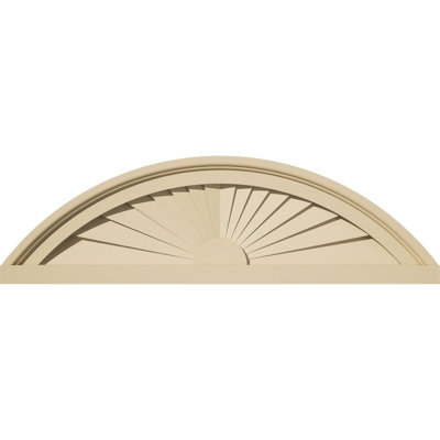 24"W x 7"H x 1-3/4"P Segment Arch Sunburst Signature Urethane Pediment, Primed Tan