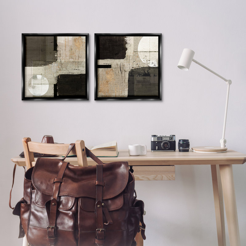 Ensemble de 2 toiles flottantes abstraites aux tons neutres et aux tons neutres, design par Susan Jill, H 18 po x l 18 po