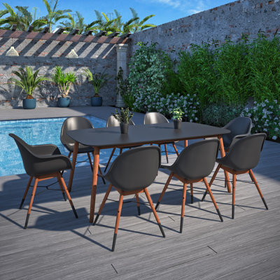 Anautica 8 - Person Wood Patio Dining Set with Rectangular Table