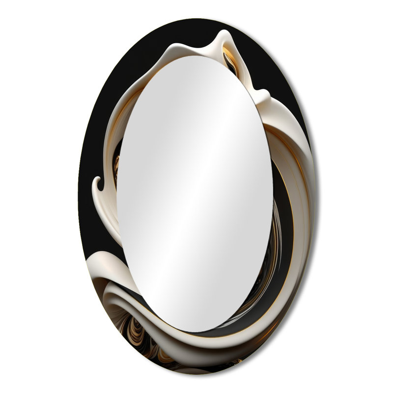 Liquid White Stained Glass V - Abstract Oval Decorative Mirror On Metal, 36" x 24"