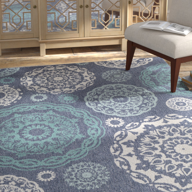 Merriwood Power Loom Rug, Rectangle 3'6" x 5'6", Teal/Charcoal/Aqua
