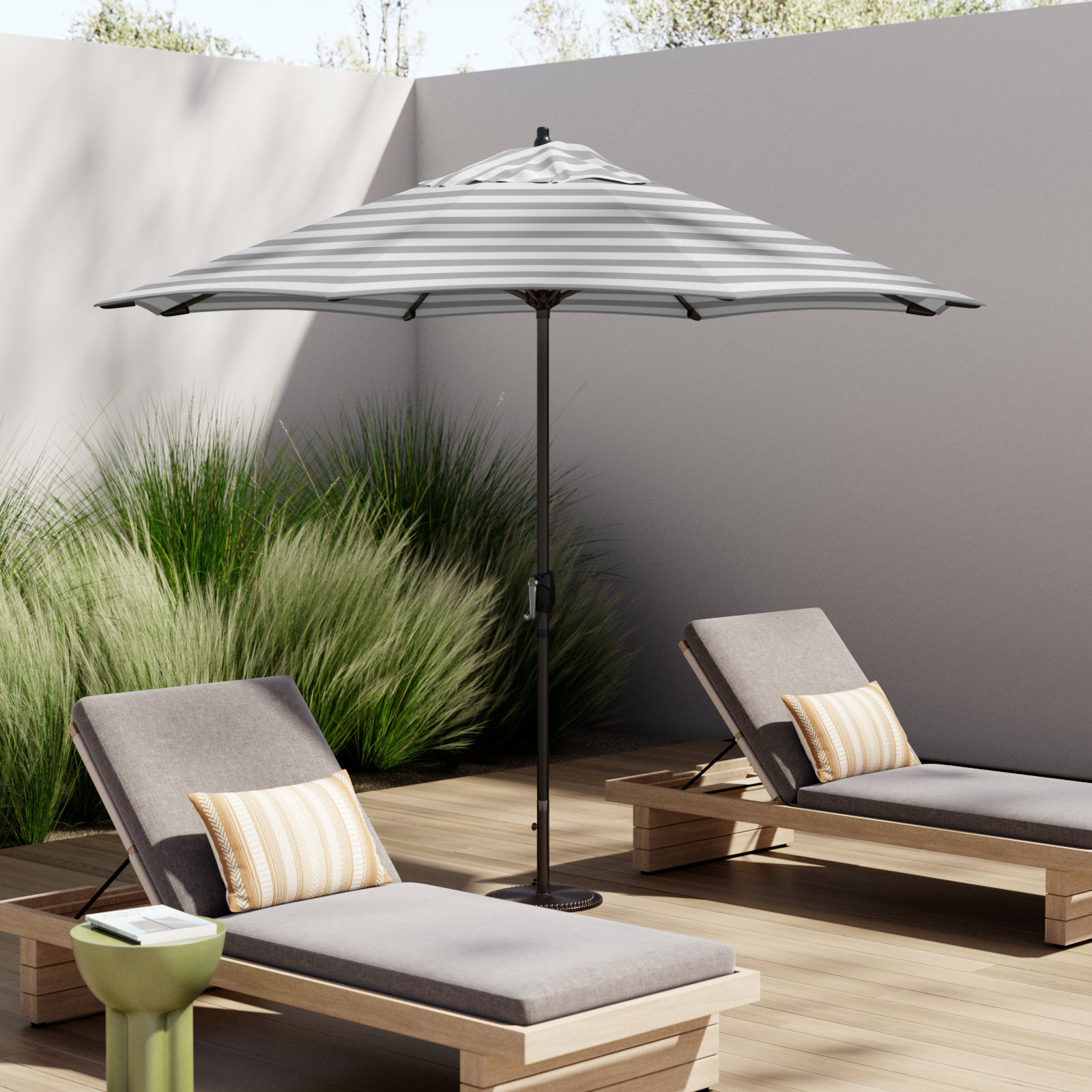 Stevie 9' Umbrella, Gray White Cabana Stripe