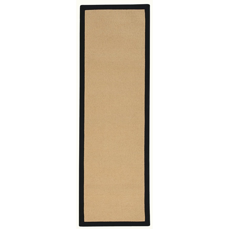Nannette Handmade Medium Beige Berber with Black Cotton Border Area Rug