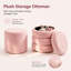 Ensemble de deux poufs de rangement ronds en peluche rose, avec couvercle amovible, convenant à de multiples usages, notamment la chambre à coucher, le salon et la coiffeuse.-885560779