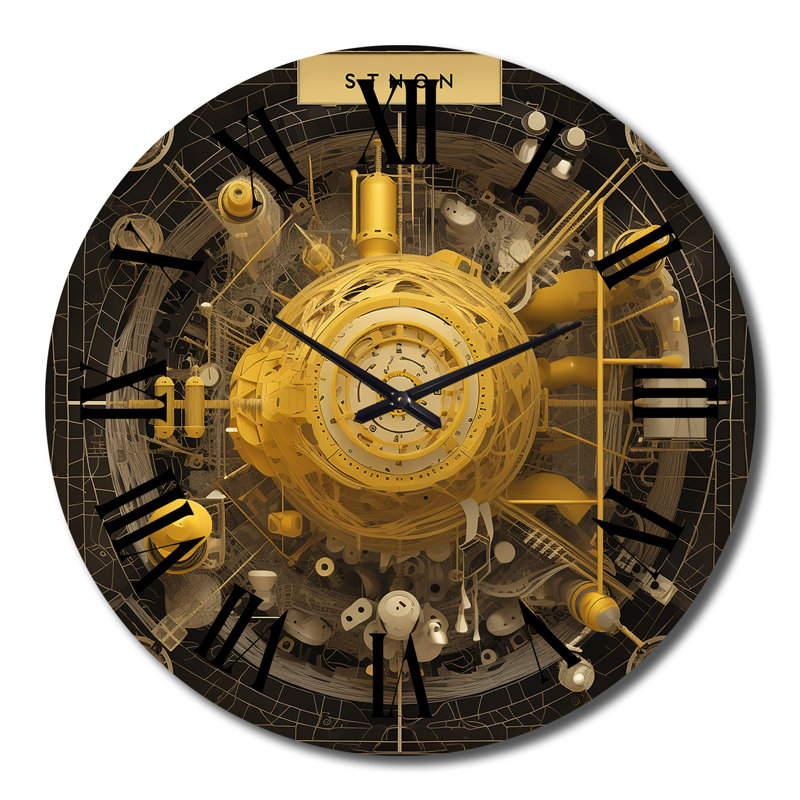 Sphère dorée circulaire futuriste II - horloge murale moderne géométrique, Très grand