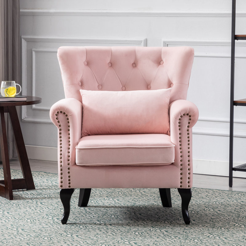 Kimmie Upholstered Club Chair, Pink Velvet