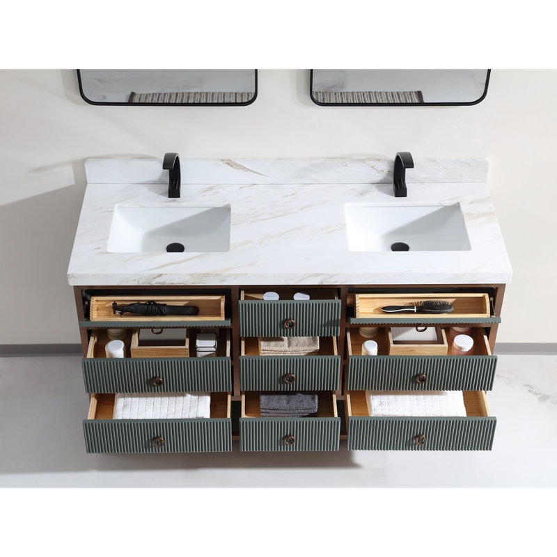 72" Double Vanity With Golden Brush Stainless Steel Frame And Tricorn Black Finish With 2' Thick Black Natual Stone Top, Gray