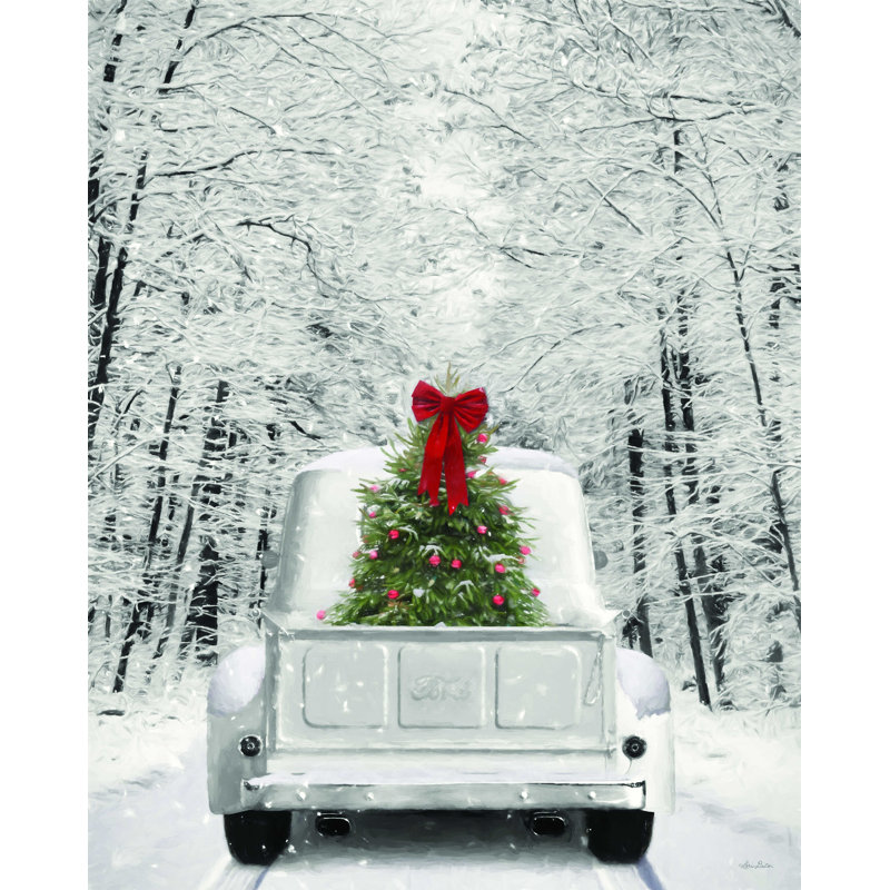 «Snowy Drive in a White Ford», reproduction sur toile tendue, H 16 po x l 12 po