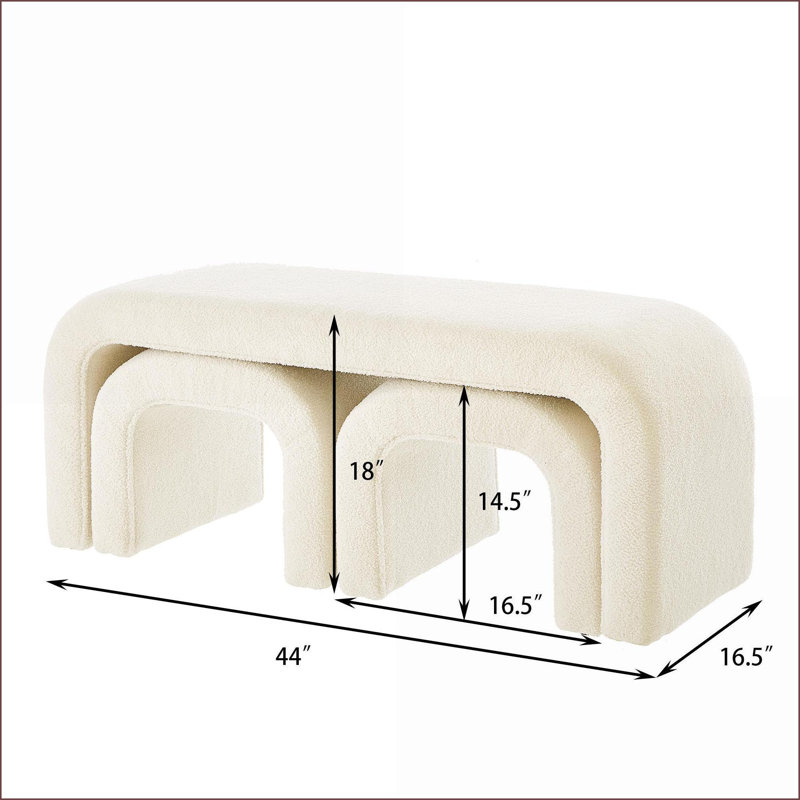 Ensemble de 3 repose-pieds en forme de U modernes pour entrée, chambre à coucher, salon, repose-pieds de 44 + 16,5 pouces | Ours en peluche | Crème