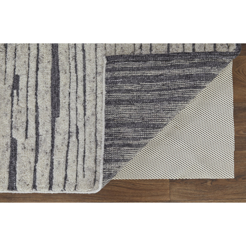 Broadfield Striped Hand-Knotted Wool Area Rug in Ivory, Rectangle 2' x 3'