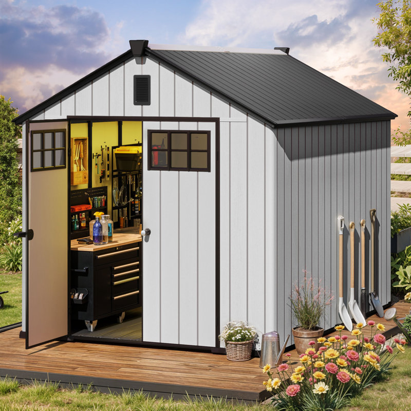 8x10 FT Outdoor Storage Shed with Floor, White