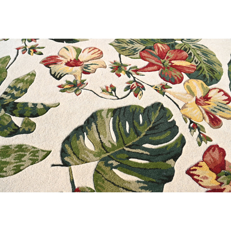 Tapis vert / rouge en laine touffeté à la main Alwina, Rond 7 pi 6 po