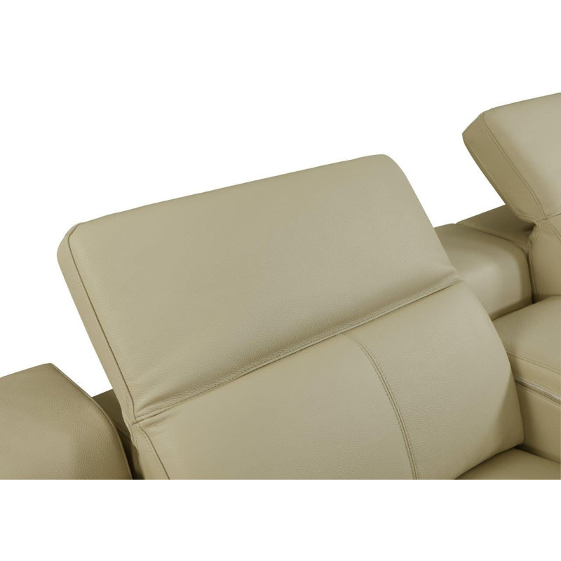 Canapé modulaire en U inclinable et électrique en cuir italien beige avec console