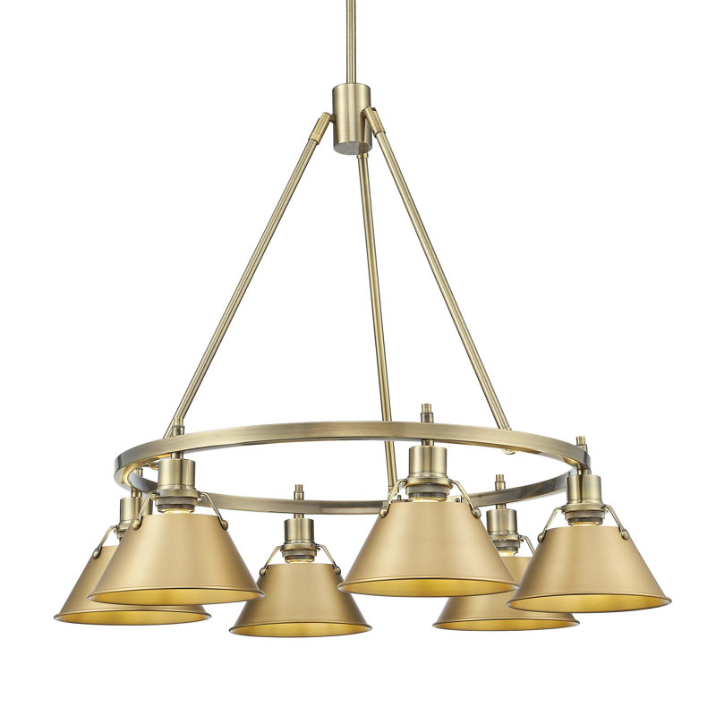 Felda 6 - Light Steel Dimmable Cone Chandelier, Aged Brass, Brushed Champagne Bronze