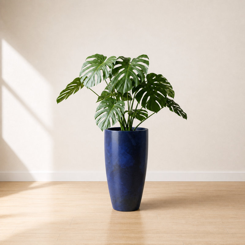 ECOBO Eco-Friendly Round Pot Planter, VicenzaIndoor/Outdoor use,Four Season Use, 20.9" H x 11.8" W x 11.8" D, Dark Blue