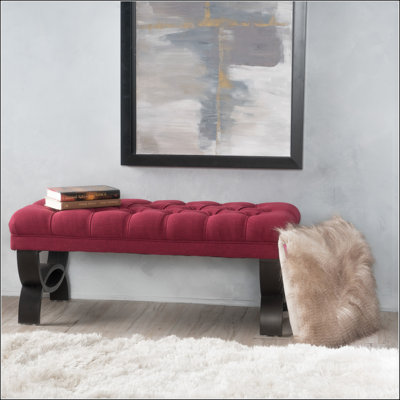 Ottoman with Classic Button Tufting, Diamond Stitching, and Modern Half-Circle Legs for Elegant Seating