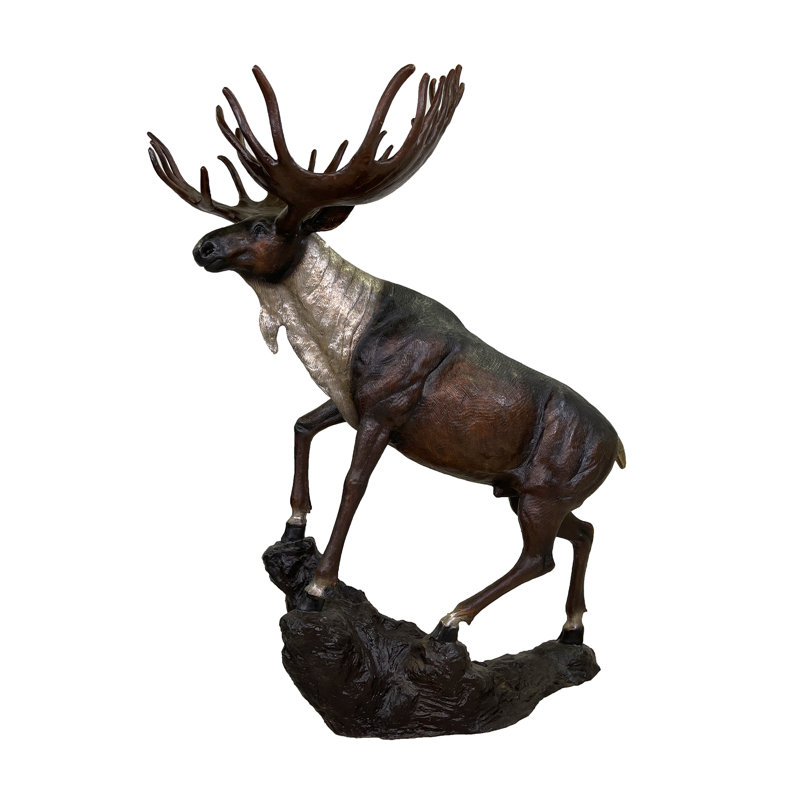 Bronze Moose on Rock Sculpture