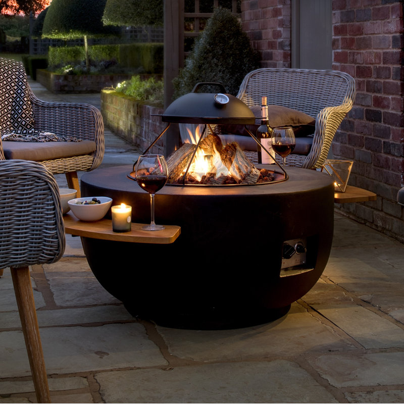 Round Concrete Propane Smokeless Fire Pit, Black