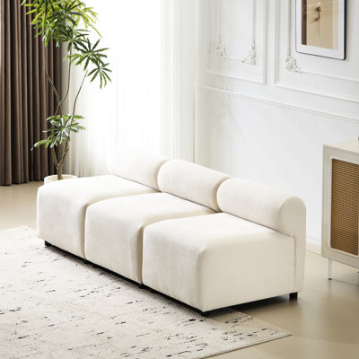 Canapé modulaire 3 places sans accoudoirs, 78 po de profondeur, tissu beige, structure en bois massif pour une longue durée de vie, ressorts sinueux surdimensionnés, mousse haute densité, siège large et profond, combinaison flexible