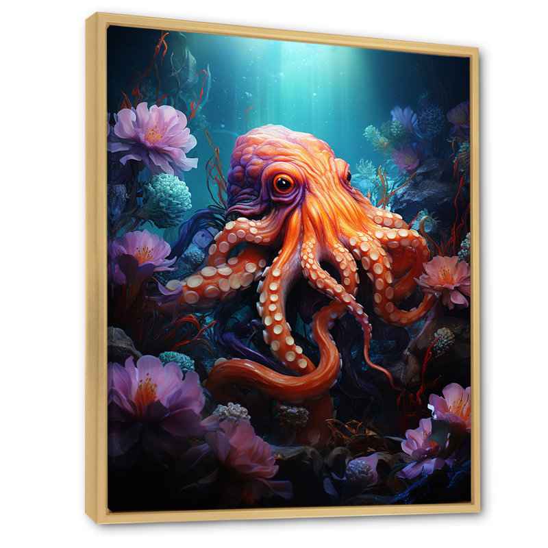 Popup Octupus Impression I, Cadre naturel flottant, H 32 po x l 16 po x P 1 po