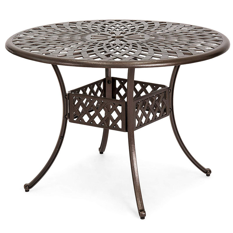 Round Metal Outdoor Dining Table With Umbrella Hole , 41'' in. W 41'' in. D, Bronze
