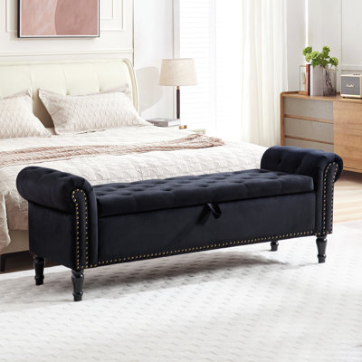 67'' Upholstered Velvet Storage Bench for Bedroom End with Button-Tufted Seat and Roll Arms