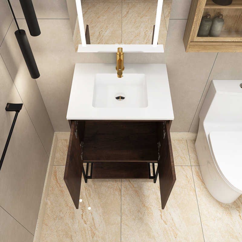 23,6 po X P 18,9 po P 33,8 po Meuble-lavabo autoportant simple H en résine blanche, Palissandre