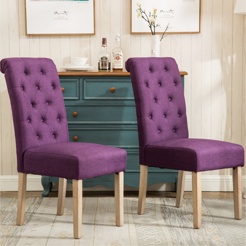 Salle à manger en bois massif, 2 chaises mauves, expérience avant-gardiste et confortable, Mauve