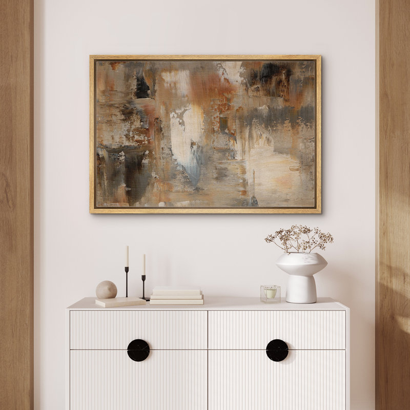 Abstrait, nuances neutres et neutres, impression sur toile encadrée, Cadre naturel flottant, H 24 po x l 36 po x P 1,5 po