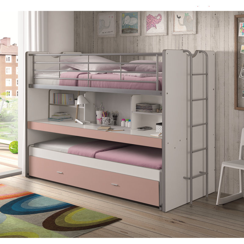 European Single (90 X 200 Cm) High Sleepers with Storage Included with Trundle Included, Pink
